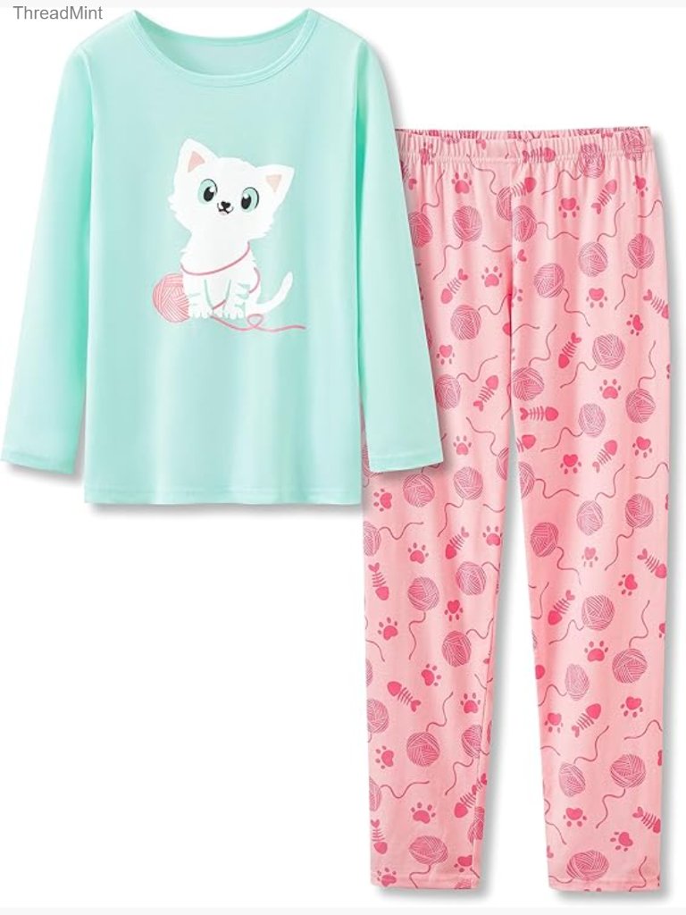 Girls 2-Piece Long Sleeve Pajama Set Cotton Blend Soft Sleepwear Size 4t-18